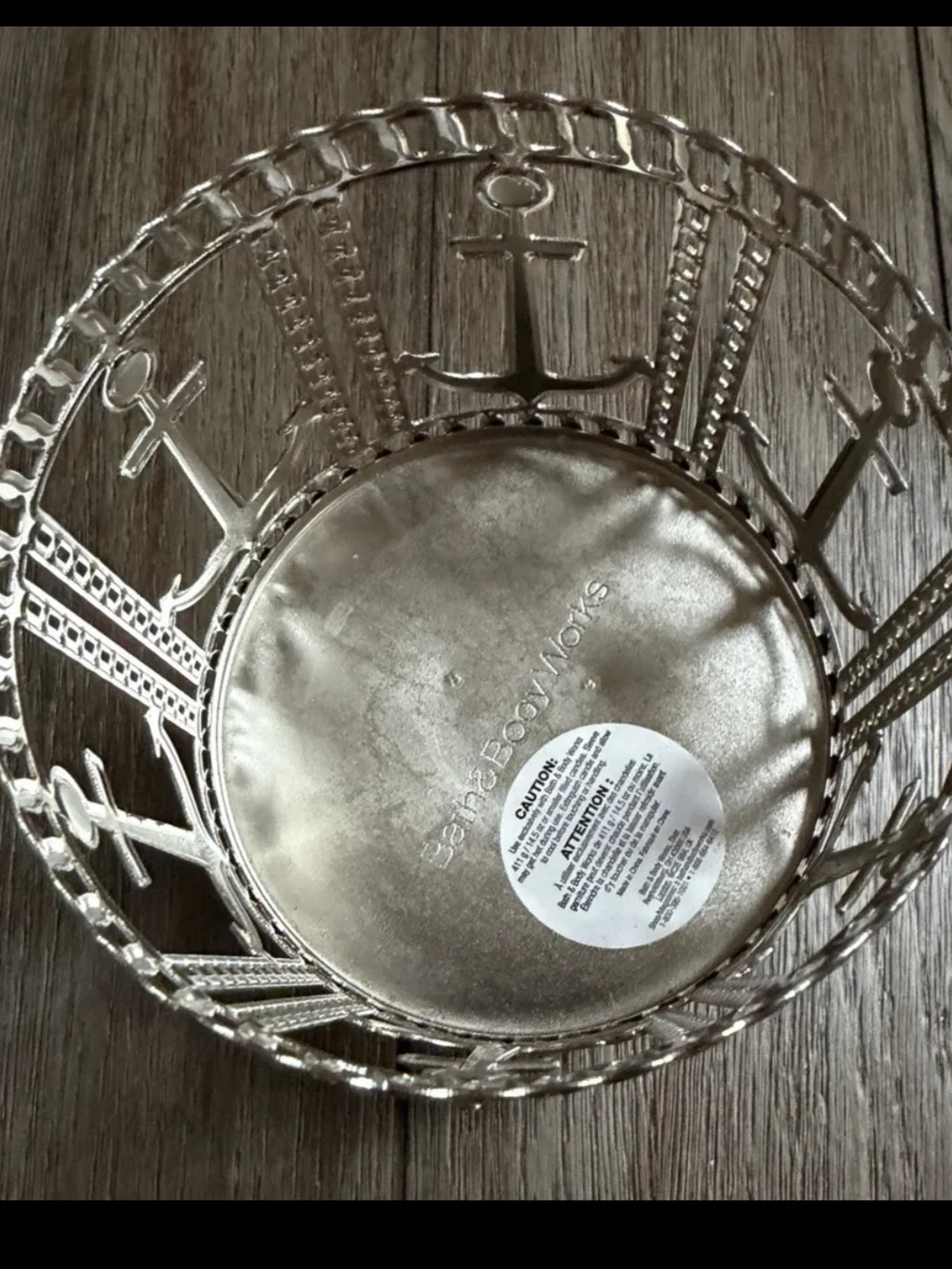 Bath & Body Works Silver 3-Wick Candle Holder Nautical Anchor Pedestal Coastal